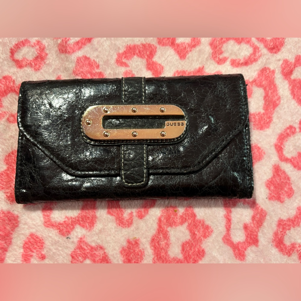 Guess Black Wallet with Gold Accents